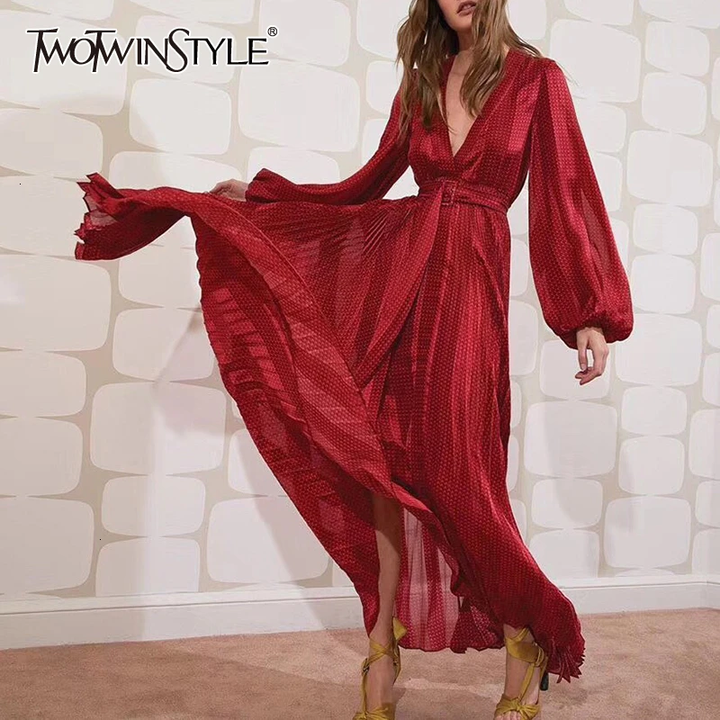 TWOTWINSTYLE сексуальные платья в полоску для женщин v образный вырез фонарь длинный