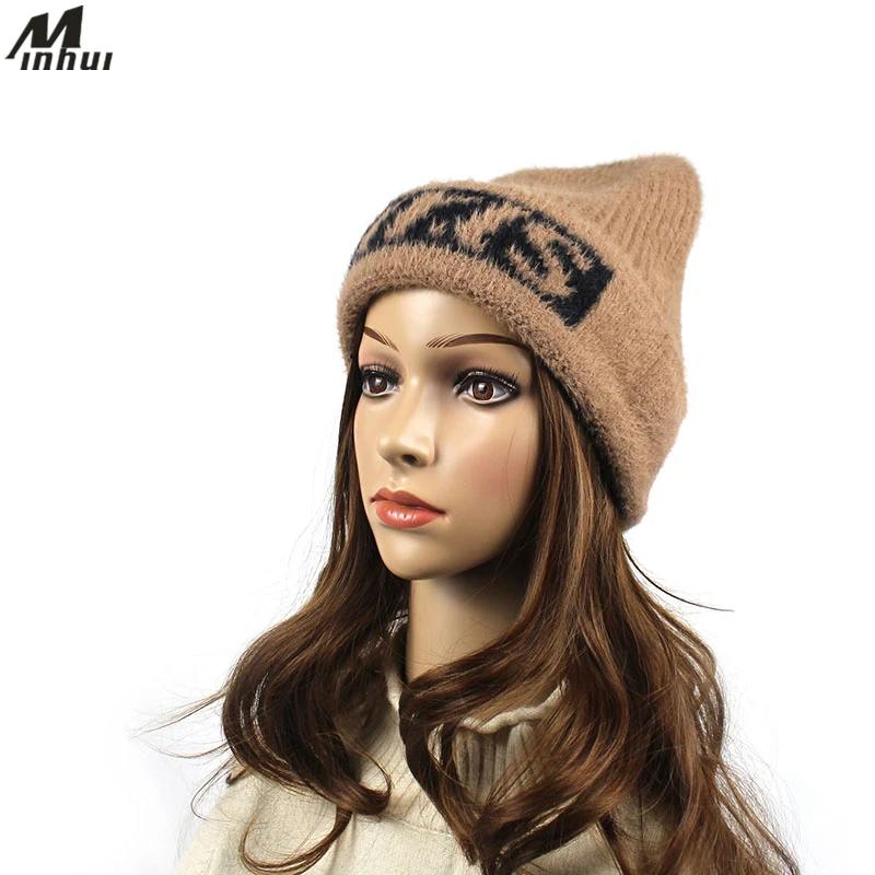 Minhui новые модные вязаные шапки с буквами для девочек зимние унисекс теплая