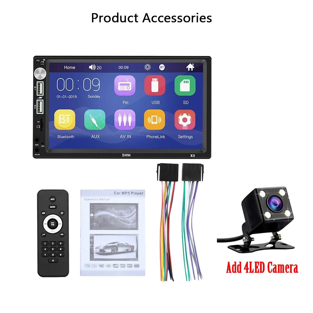 With Camera X5 Автомагнитола 2 Din Bluetooth Авторадио " HD сенсорный экран обратное изображение 2din стерео Авто MP5 плеер AUX USB FM камера 7018B - Цвет: With Camera