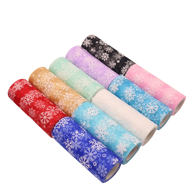 

1pcs 15cmX10yards Snowflake Glitter Flocking Snow Tulle Roll Organza Fabric Tutu Skirt Wedding Gift Party Supplies Decoration