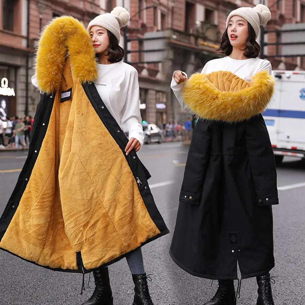 

-30 Degrees Snow Wear Long Parkas Winter Jacket Women Fur Hooded Clothing Female Fur Lining Thick Winter Coat Outwear 2020