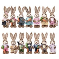 14 artificial straw bunny standing rabbit with carrot home garden decoration easter theme party supplies 2021 new