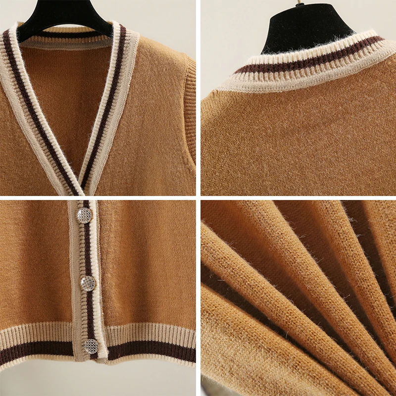 

Fashion Sleeveless Knitted Sweater Vest Women Korean Style Stripe Patchwork Cardigan Casual Spring Knitwear Waistcoat Female