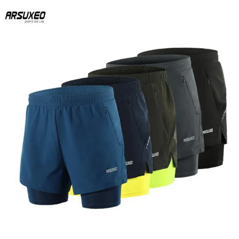 

ARSUXEO Men's Running Shorts 2 In 1 Dry Fit Compression Jogging Shorts Gym Fitness Marathon Sport Shorts With Longer Liner