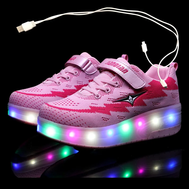 

Two Wheels Pink Blue Sneakers USB Charging Led Light Roller Skate Shoes for Children Kids Shoes Boys Girls Shoes Light Up Unisex