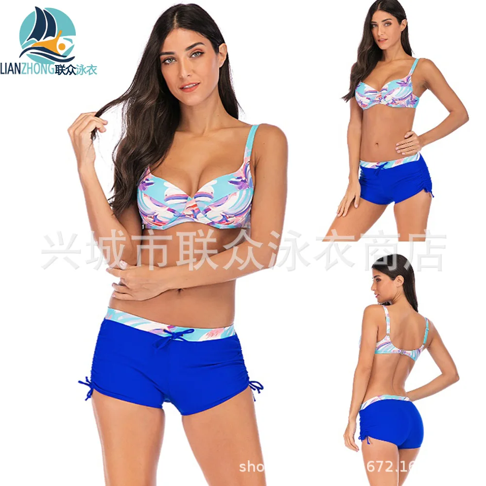 

2020 New European and American Sexy Backless Women's Split Boxer Bikini Swimsuit