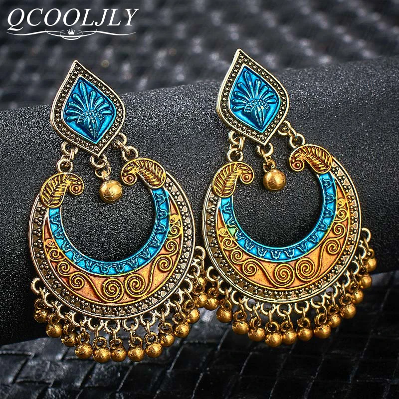 QCOOLJLY цыганские украшения индийские Jhumka маленькие серьги колокольчики с