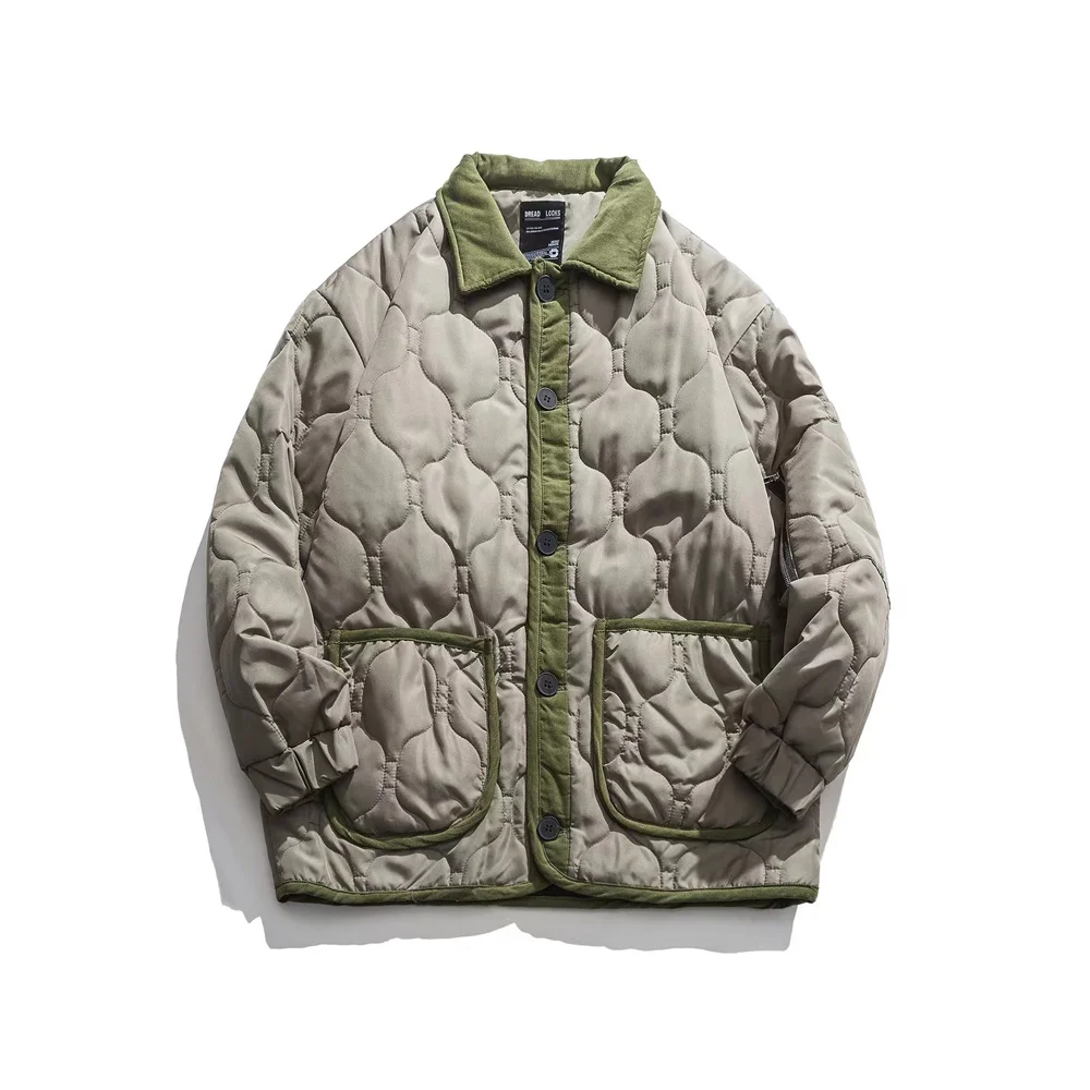 

Мужская стеганая куртка в стиле оверсайз, ветрозащитный кардиган в стиле милитари, модное зимнее теплое винтажное пальто