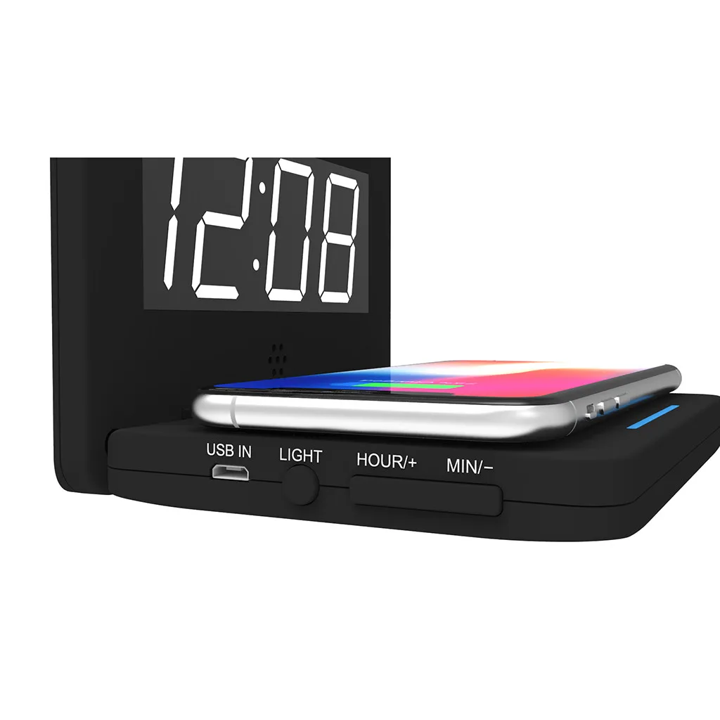 Будильник для спальни с теплым светом настольное светодиодное цифровое USB Qi