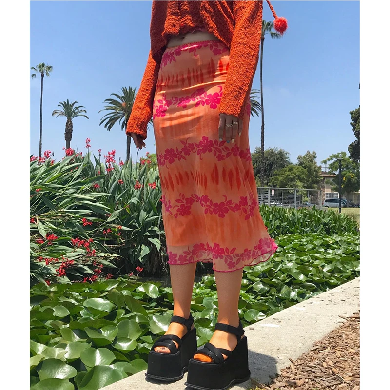 

Летняя женская обувь в стиле «Бохо пляжные повседневные юбки для женщин с высокой талией с цветочным принтом; Юбка-миди вечерние празднична...
