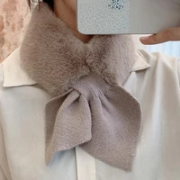 autumn and winter korean wild rex rabbit fur scarf women soft and thick plush neck protector student fashion bow warm scarf