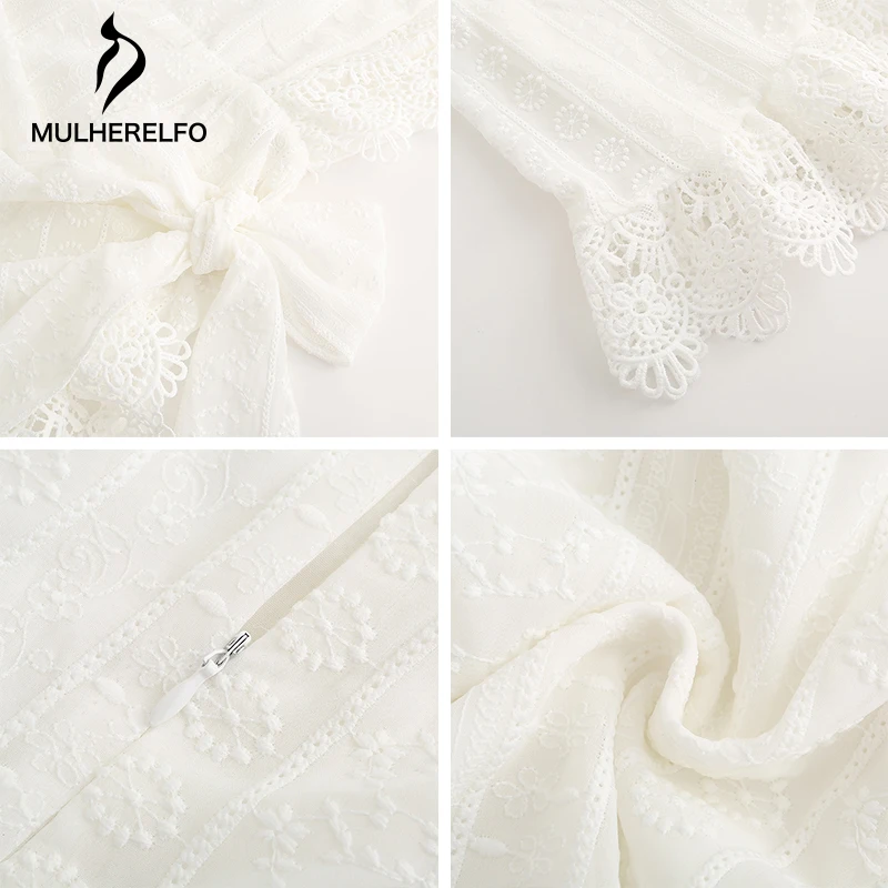 

White Dress Lace Stitching Women Mini Dress Embroidery Backless Clothes Pleated Women Dresses Casual Bow Strap Harajuku Dress
