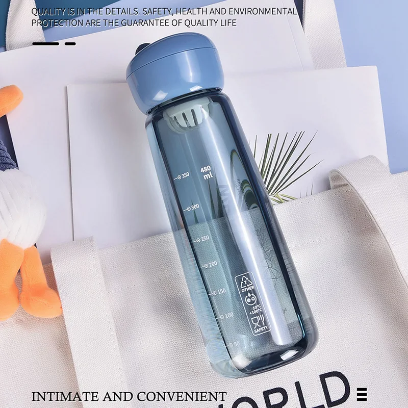 

Water bottle creative simple geometric line animal pattern transparent plastic cup with scale and rope outdoor sports portable