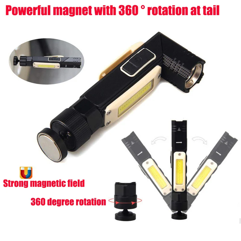 

Hot 90 Degree Multifunction Flashlight Folding COB Work Light USB Magnetic Inspection Light MVI-ing