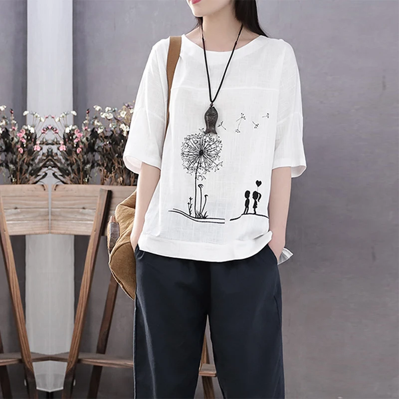 Женская блузка с цветочным принтом круглым вырезом и рукавом 2021 | одежда