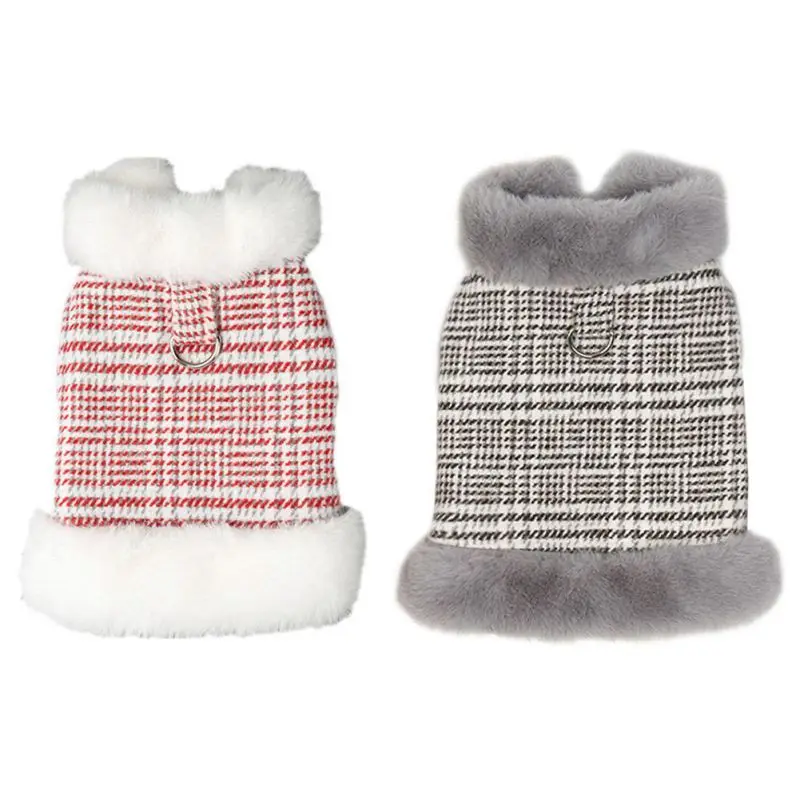 

Клетчатая теплая одежда для собак, флисовая ветрозащитная одежда для маленьких и средних собак, кошек, щенков