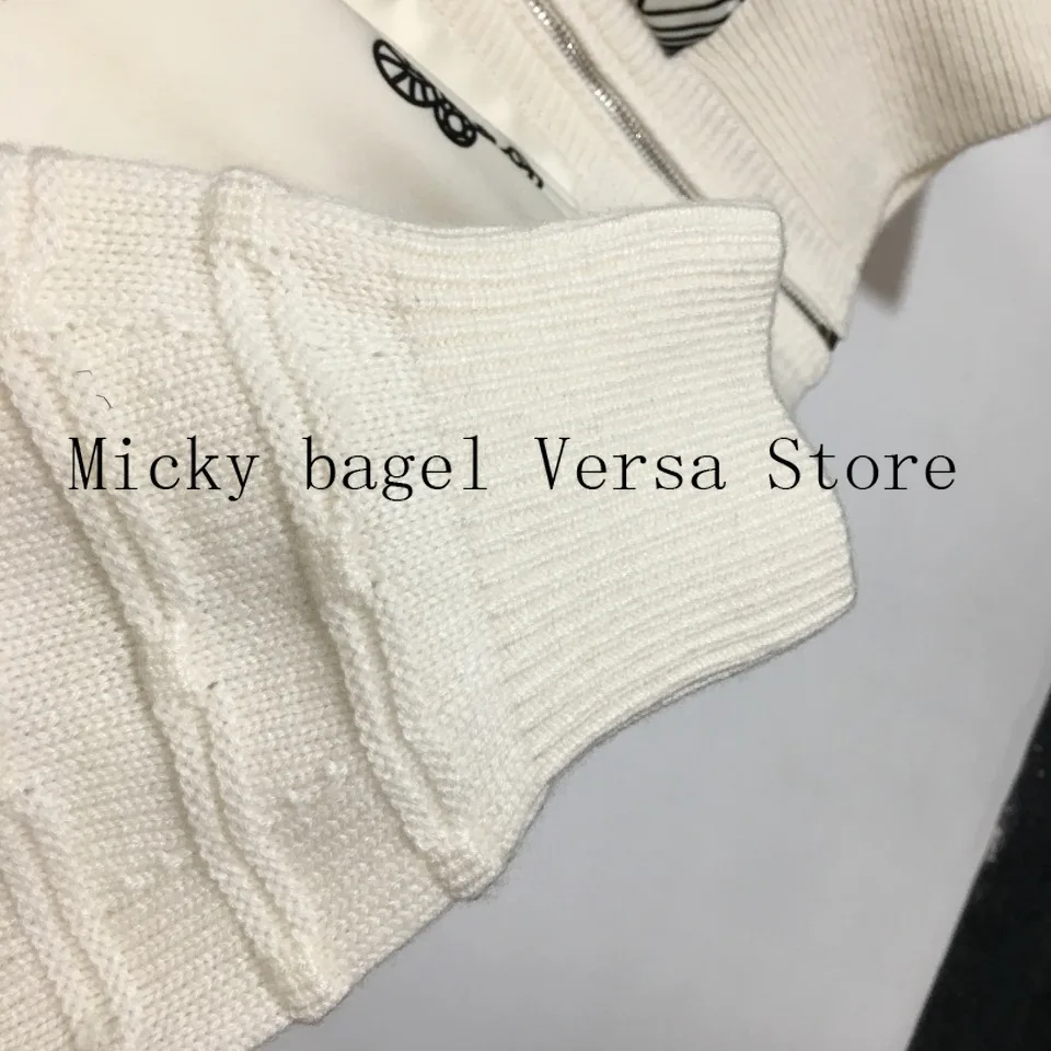 

2021 luxury design high end fashion printing splicing women's long sleeve cardigan temperament versatile cashmere zipper coat