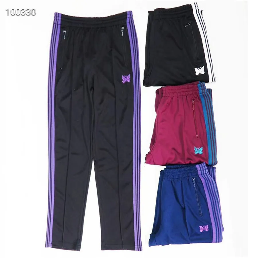 

Stripes AWGE Needles Sweatpants Men Women Joggers Drawstring Pante Butterfly Embroidery Needles Trousers