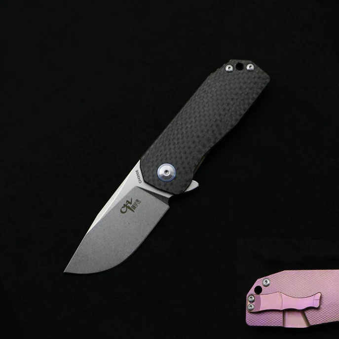 purple CH3005 Флиппер складной нож D2 лезвие TC4 титановая ручка из углеродного волокна для кемпинга охоты на открытом воздухе для рыбалки ножи для выживания EDC инструменты - Цвет: purple