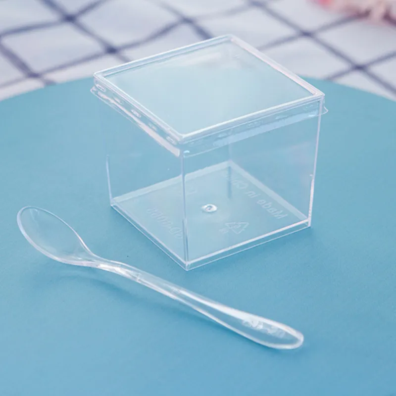 

50pcs High quality square transparent cake cup biscuits candy cookies chocolate snack plastic box mousse pastry cup with lid