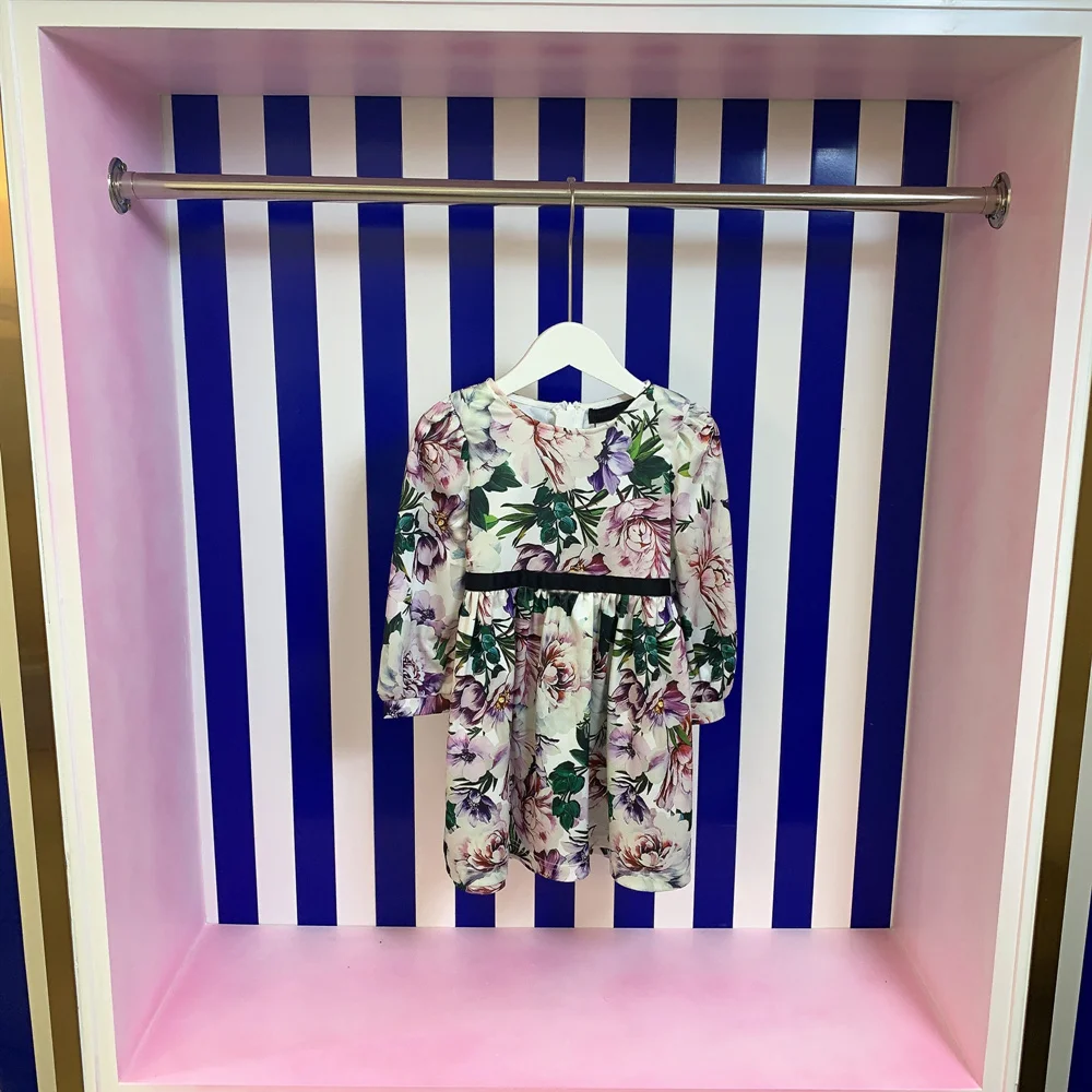 

Высококачественная детская одежда 2021, облегающее платье с длинным рукавом и круглым вырезом для девочек в европейском и американском стиле