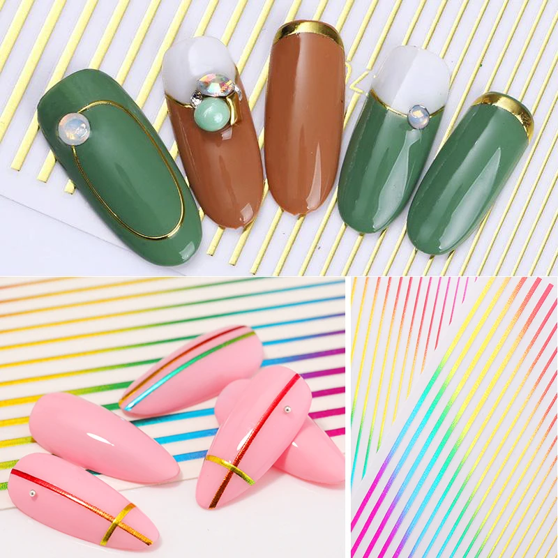 Серебристая золотистая подкладка полоса для ногтевого дизайна 3D наклейки