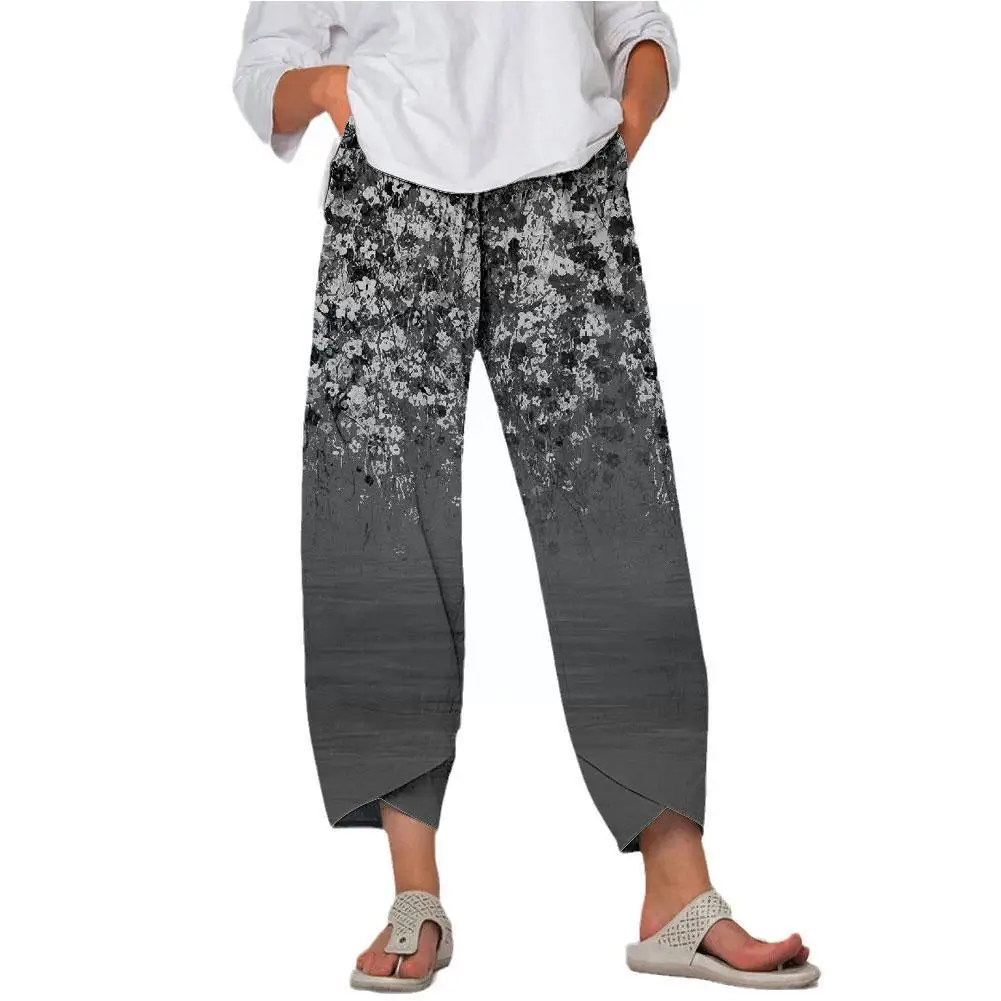 

Fashion Print Casual Pants For Women Summer Straight Wide Women Wasit On Pants Slacks Leg Pull Loose Long Crop Pants