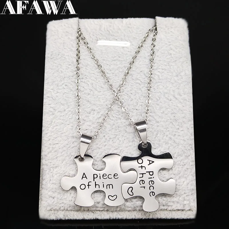 Кусок его кусок ее пара из нержавеющей стали эффектное Ожерелье Мужчины/Женщины