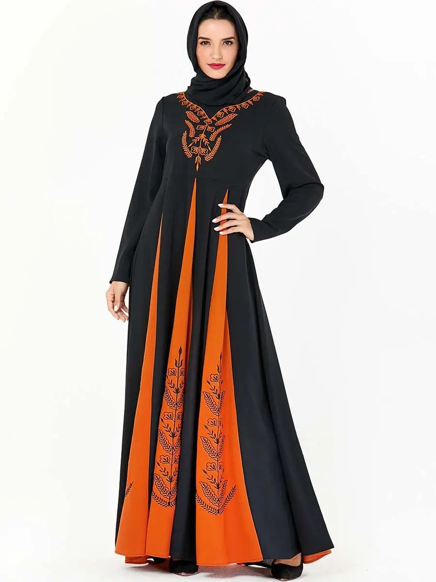 

Embroidery Abaya Dress Muslim Women Long Sleeve Kaftan Islamic Jilbab Lady Robe Arab Turkish Patchwork Gown Elegant Party Dress