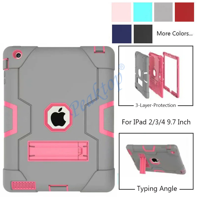 

For Apple iPad2 iPad3 iPad4 Kids Safe Armor Shockproof Heavy Duty Silicon+PC Stand Back Case Cover For ipad 2 3 4 Tablet PC Capa