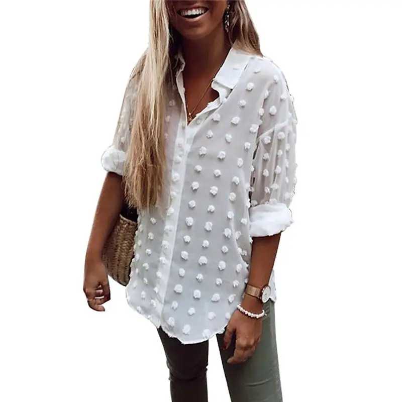 

Summer Sexy Long Sleeve Button Shirt Tops Ladies Loose Casual Blouse