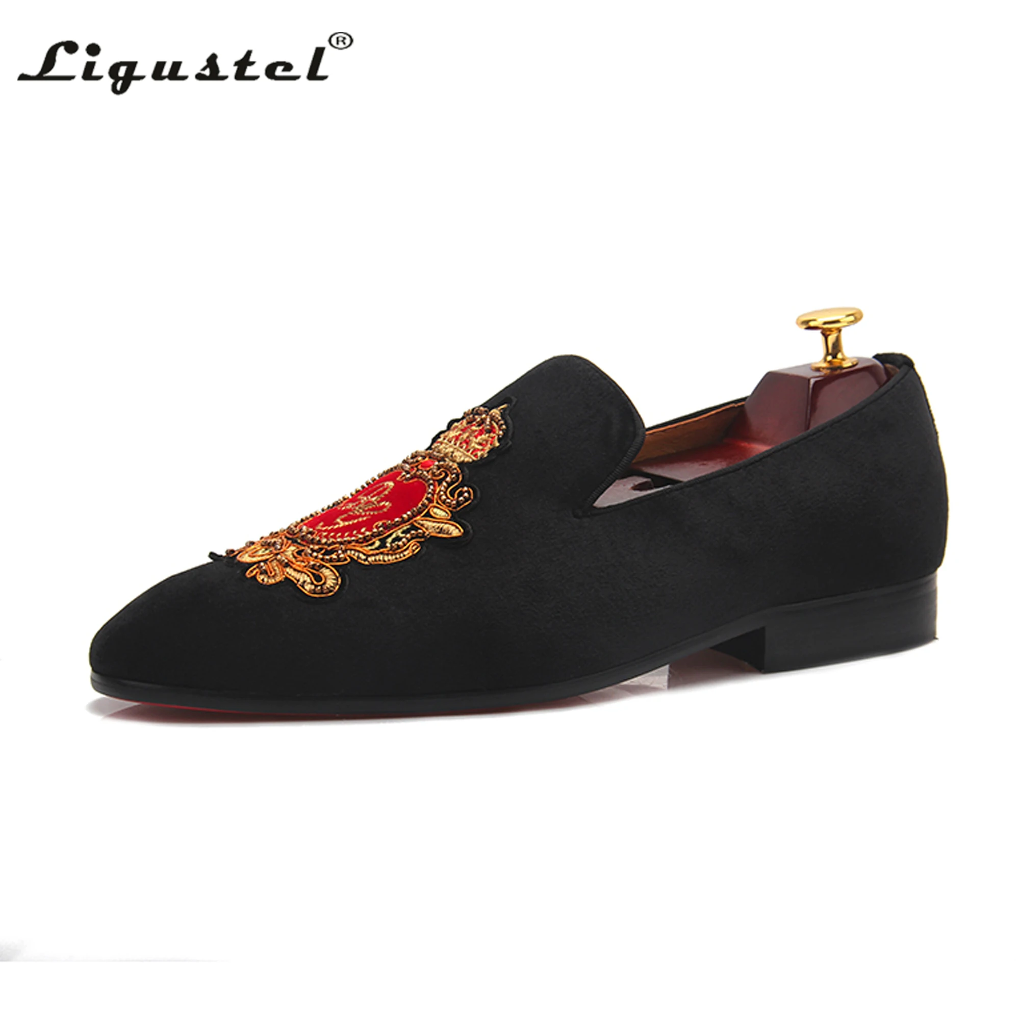 Ligustel Men Loafers Male Luxury Dress Wedding Party Red Bottom Shoes Original Designer Handmade G Brand Black Leather | Обувь