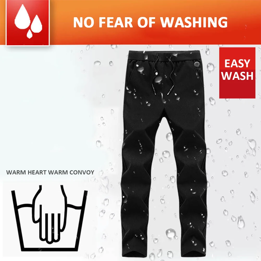 

Women Men Long USB Charging Black Polyester Electric Heated Pant Elastic Pocket Solid Adjustable Temperature Winter Insulated