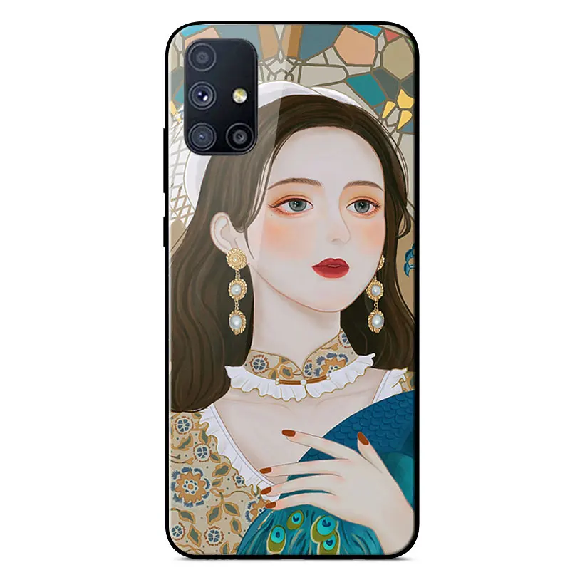 

For Samsung M51 Case Painted Tempered Glass Phone Case For Samsung Galaxy M51 M 51 SM-M515F M515F M515 Silicone Bumper Covers