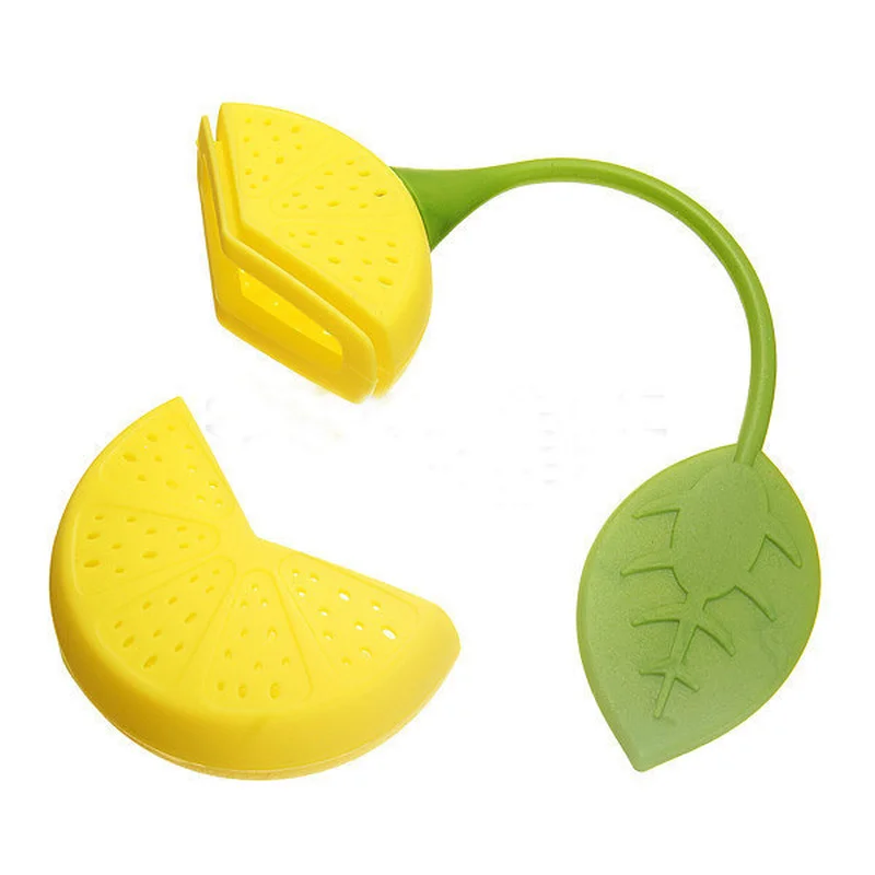 

Hot Sales Tea strainer Lemon Shaped Silicone Perforated Tea strainer Filter Infuser Orange Green
