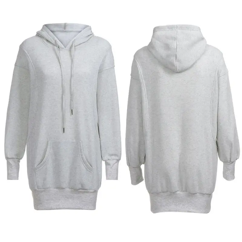 

Women Winter Long Sleeve Hoodies Dress Solid Color Drawstring Pullover Tunic Tops Oversized Loose Sweatshirt with Pocket