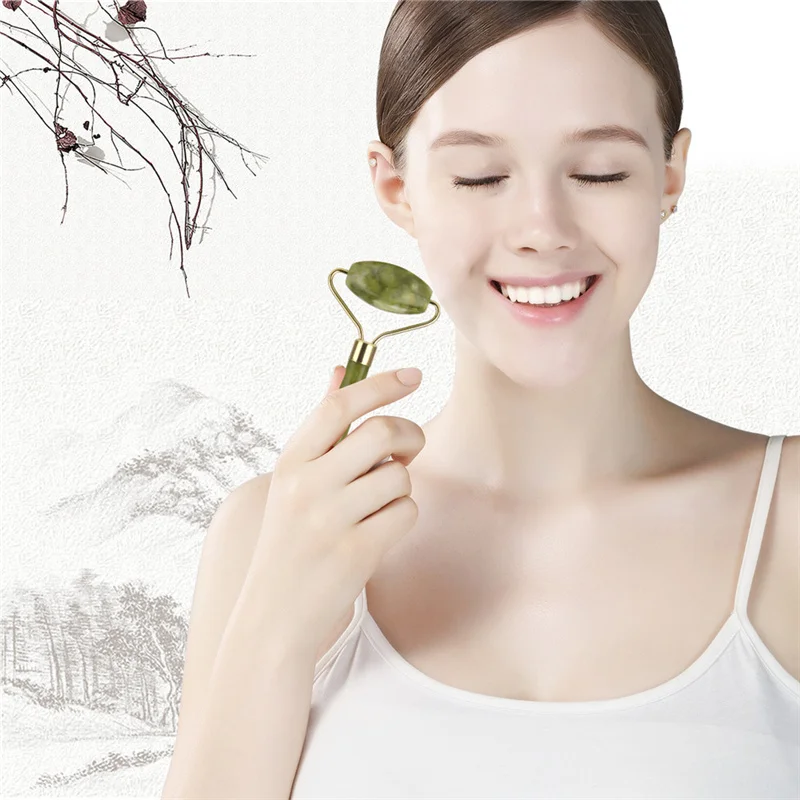 Нефритовый ролик с двойной головкой Натуральный гель для массажа лица