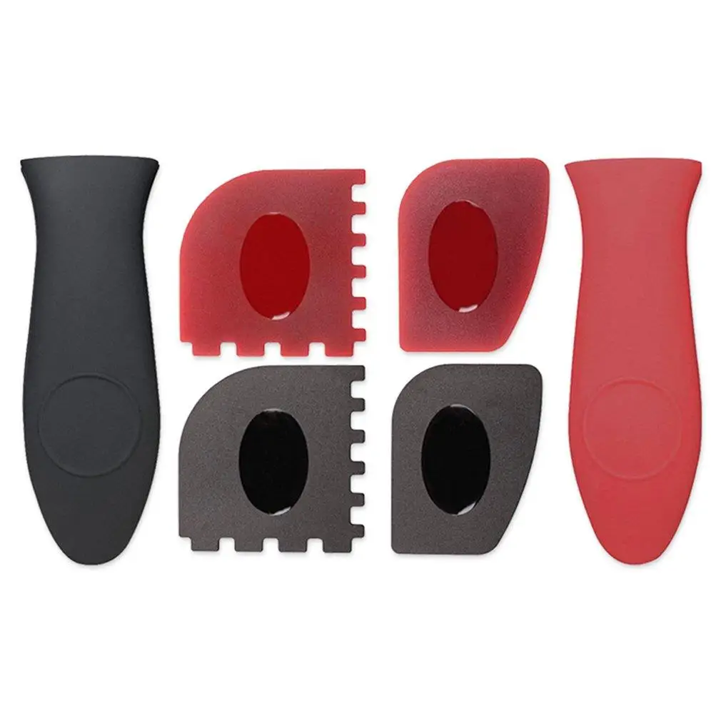 

Hot Sale 6 Piece Durable Grill Pan Scraper Plastic Set Tool and Silicone Hot Handle Holder for Cast Iron Skillets, Frying Pans