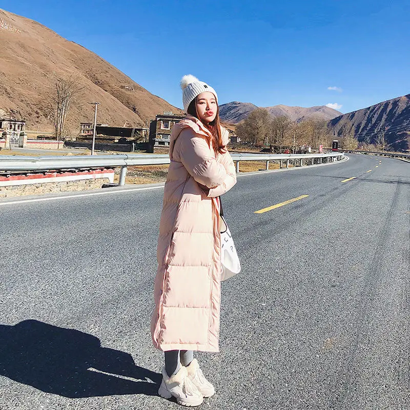 Пальто женское хлопковое зимнее толстое очень длинное с капюшоном куртки по