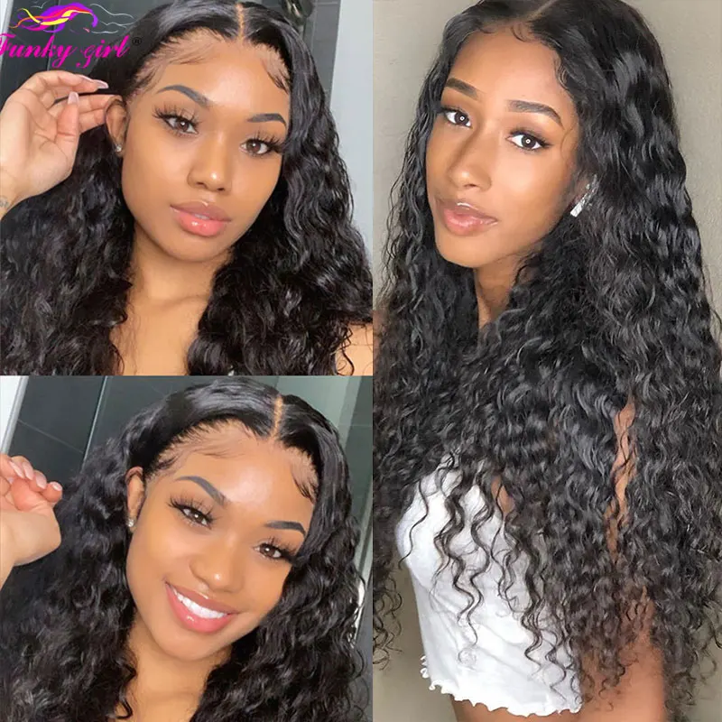 

Water Wave 13X6X1 T Part Wigs Brazilian Water Wave Human Hair Wigs For Women Pre Pluck With Baby Hair Remy 4X4X1 Lace Part Wigs