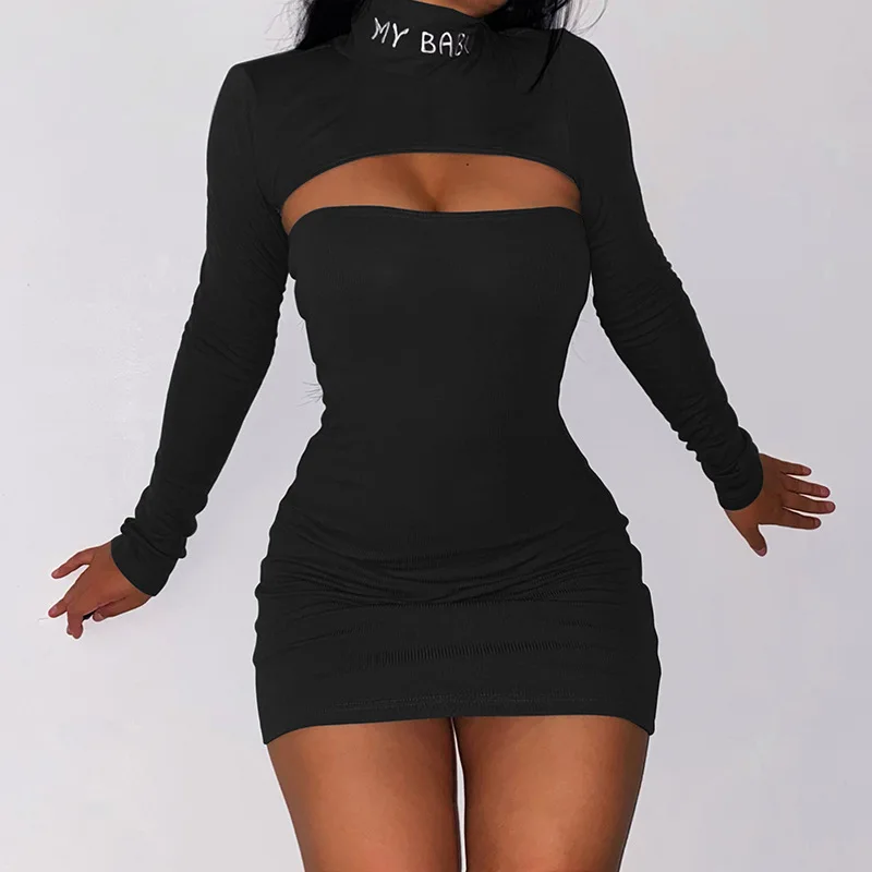 

LUOYIYANG Solid Color Sexy Bodycon Dress Women's Long Sleeve Knitting Casual Fashion Elegant Mini Party Dresses for Women