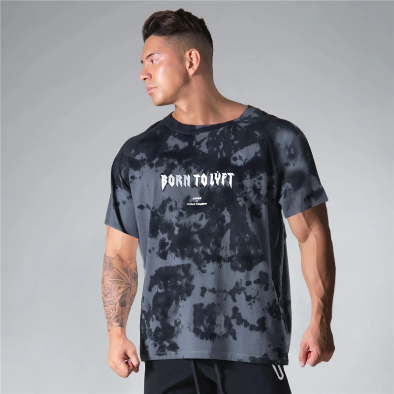 Мужская облегающая футболка Tie-Dye для тренировок в тренажерном зале фитнеса