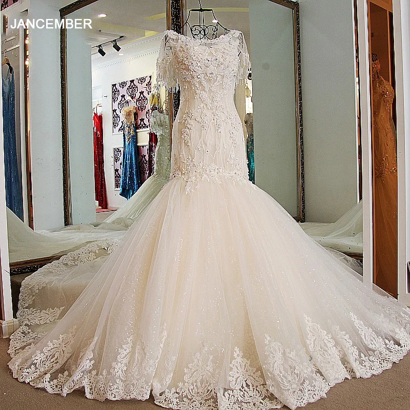 LS01773 Русалка Свадебные платья Бохо o образным вырезом корсет кружево сзади