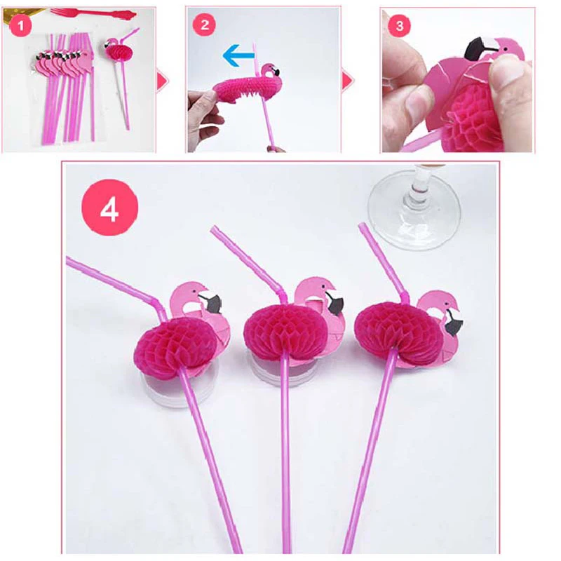 Одноразовые соломинки для коктейлей 20 шт. пластиковые фламинго кокоса разные