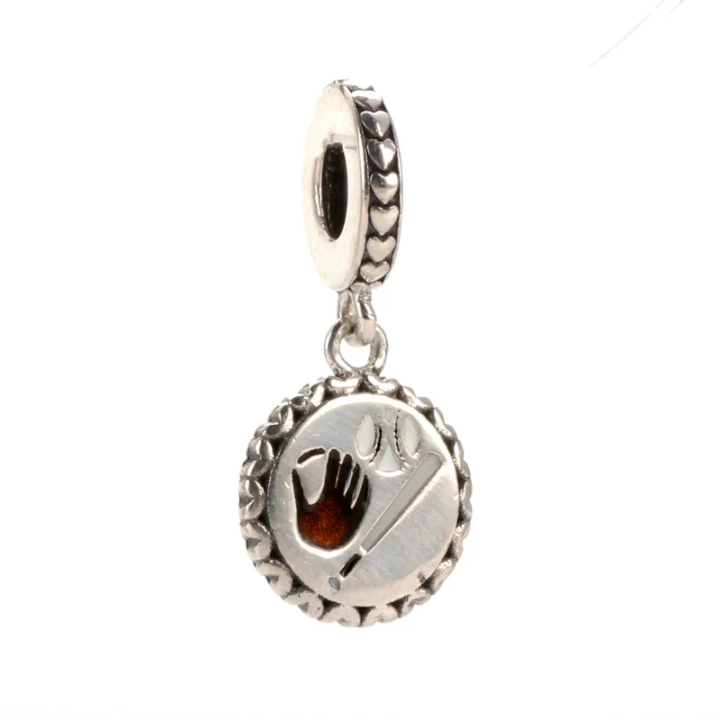 

Bewill S925 Sterling Silver Pendant Women's Baking Paint Baseball Pendant Fit Original Charms Bracelet
