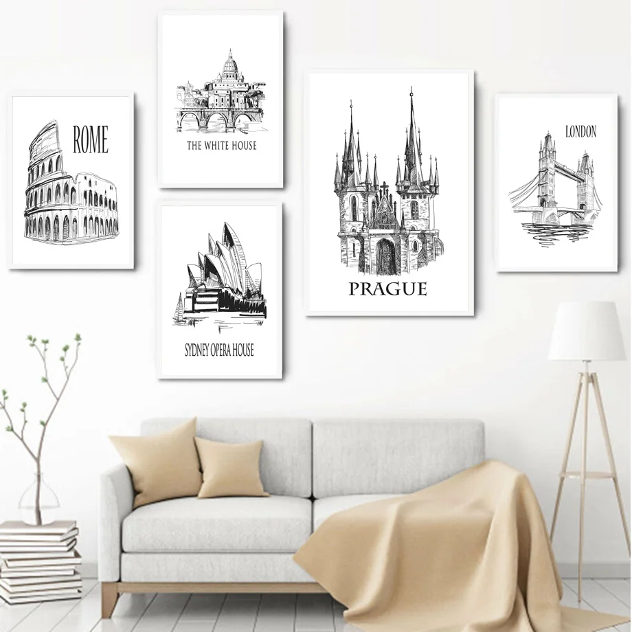 

London Bridge Pyramid Sydney Opera House Wall Art Canvas Painting Nordic Posters And Prints Wall Pictures For Living Room Decor