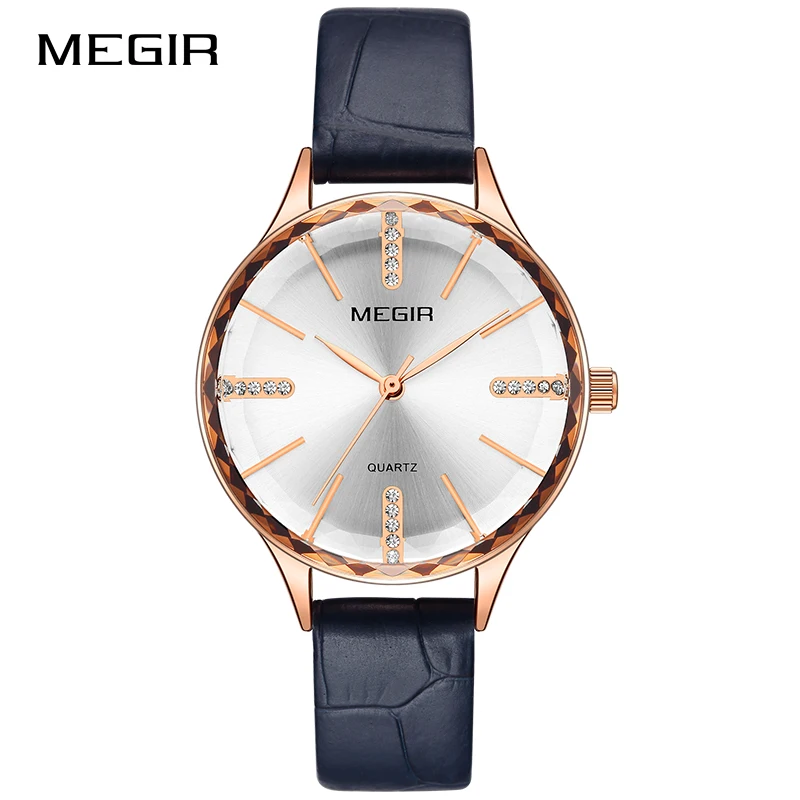 Blue Модные женские кварцевые наручные часы MEGIR, кожаный ремешок простой, женские часы, водонепроницаемые, повседневные, для девочек, Relogio Femininos - Цвет: Blue