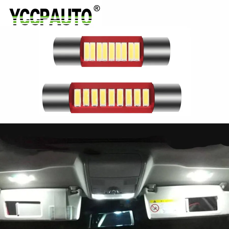 YCCPAUTO 10 шт. T6 C5W Светодиодные Автомобильные Лампы для зеркала для туалетного столика 28 мм 31 мм Купольные лампы для чтения 4014 9-SMD T-образная белая лампа 12 В
