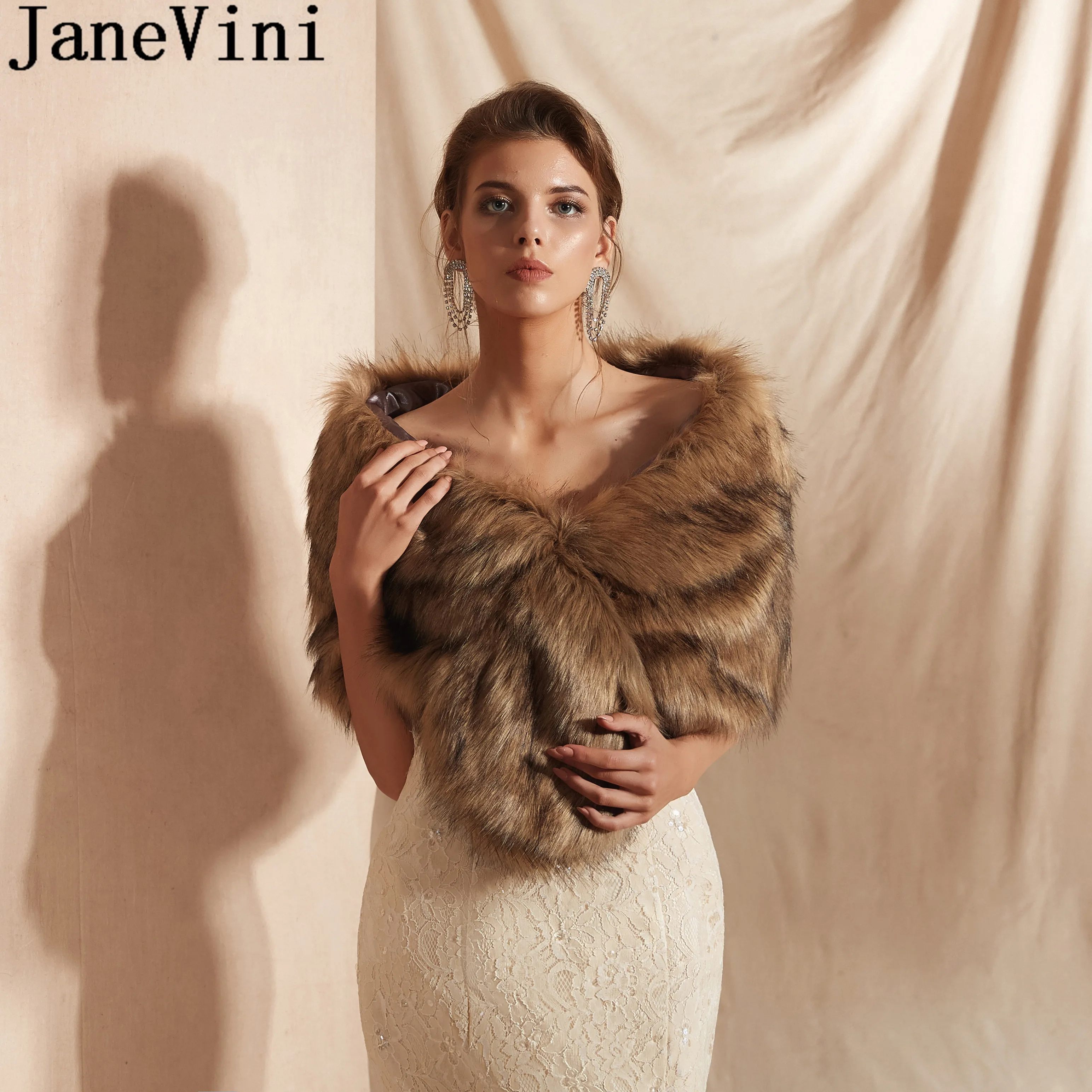 JaneVini зимняя меховая шаль для невесты вечерние болеро свадебное платье женские