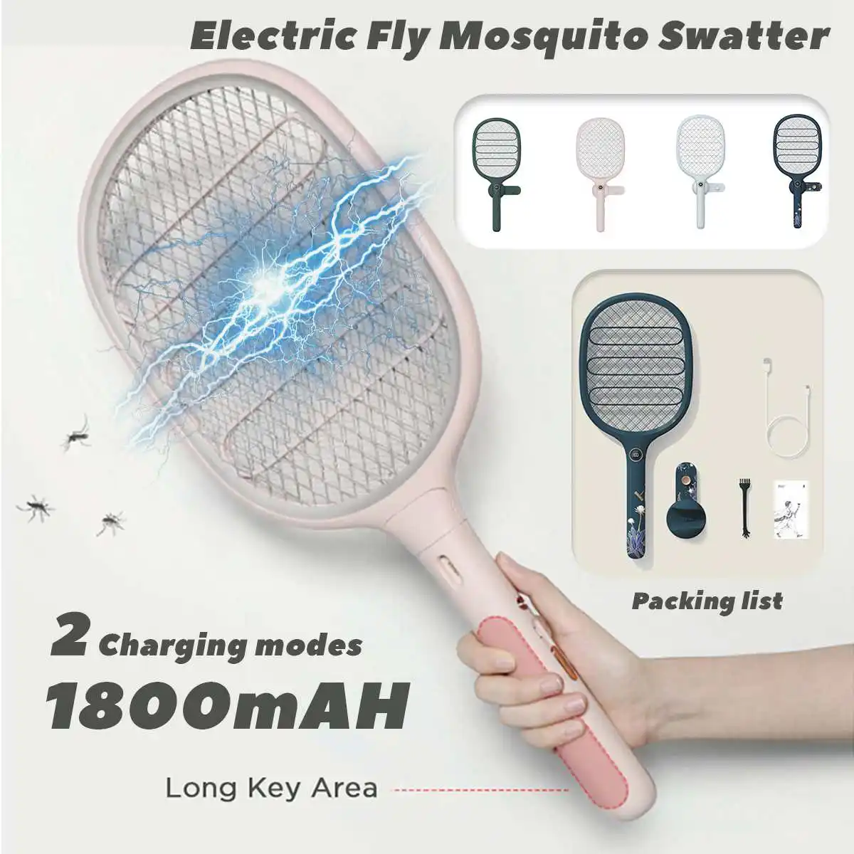 

1800mAh Rechargeable Electric Mosquito Killer with UV Light USB Insect Killer Summer Fly Swatter Trap Insecticide Racket Indoor
